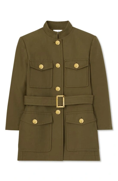 St John Gabardine Belted Jacket In Dark Olive