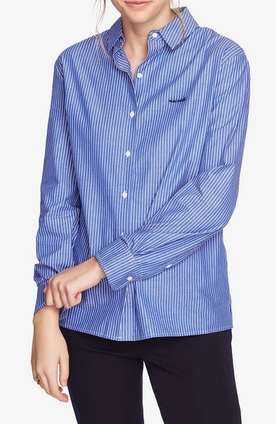Shop Court & Rowe Preppy Embroidered Stripe Shirt In Chambray Blue