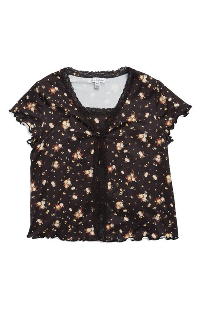 Shop Love, Fire Kids' Camisole & Short Sleeve Cardigan Set In Black Floral