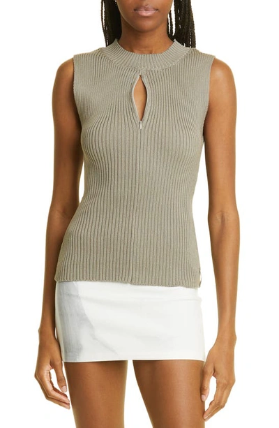 Paloma Wool Atori Zip Keyhole Organic Cotton Rib Sleeveless Sweater In Dark Grey