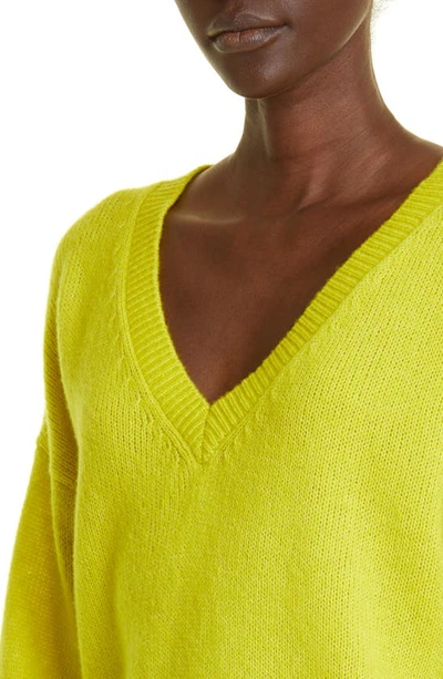 Shop The Elder Statesman Numbus V-neck Cashmere & Cotton Sweater In Chartreuse