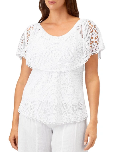 Shop Xcvi Signy Womens Drapey Crochet Blouse In White