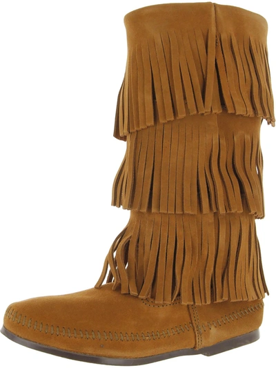 Shop Minnetonka Womens Suede Fringe Moccasin Boots In Brown