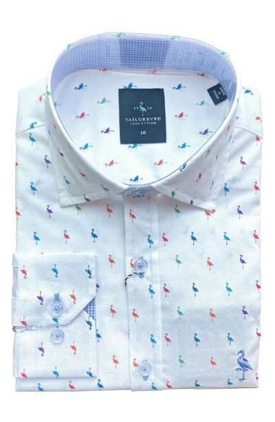 Tailorbyrd Kids' Bird Long Sleeve Button-up Shirt In White