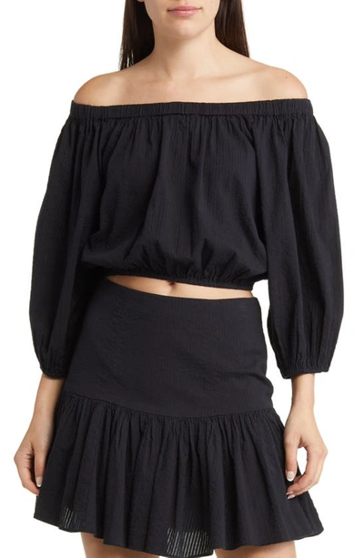 Circus NY Caelap Off The Shoulder Cotton Crop Top in Anthracite