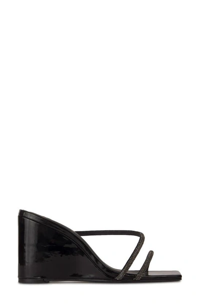 Shop Black Suede Studio Olivia Wedge Slide Sandal In Black Patent