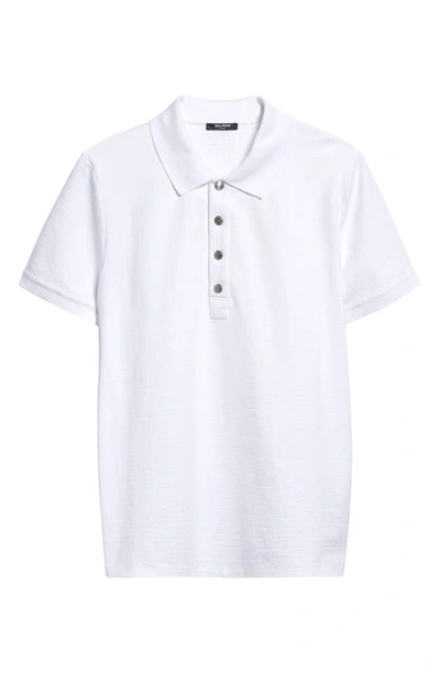 Shop Balmain Monogram Jacquard Stretch Cotton Polo In 0fa - White