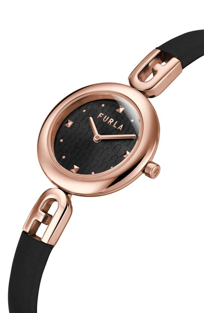 Shop Furla Bangle Leather Strap Watch, 28mm In Rose Gold/ Black/ Black