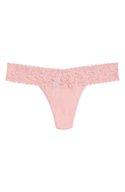 Hanky Panky Original-rise Organic Cotton Lace-trim Thong In Pink Lemonade