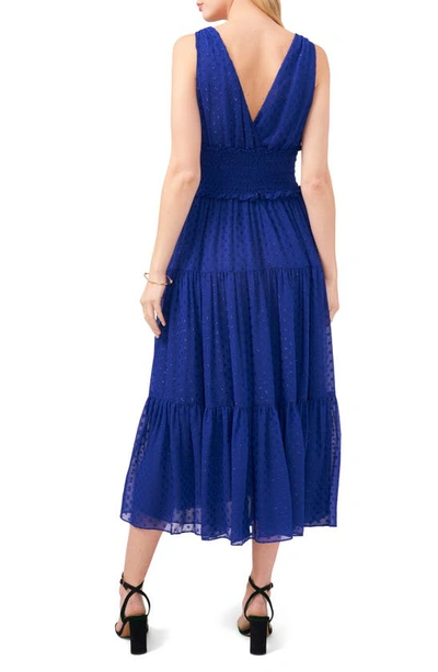 Shop Chaus Smocked Clip Dot Chiffon Midi Dress In Goddess Blue