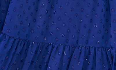 Shop Chaus Smocked Clip Dot Chiffon Midi Dress In Goddess Blue