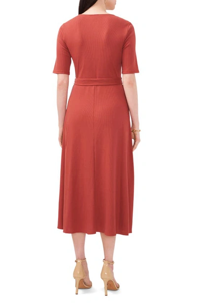 Chaus V-neck Belted Midi Dress In Nutmeg