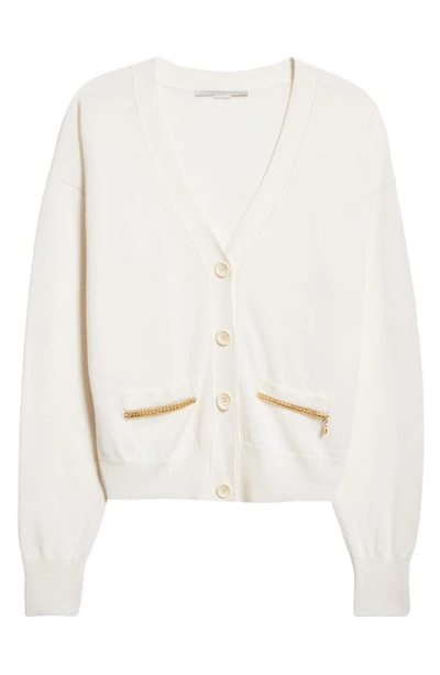 Shop Stella Mccartney Falabella Chain Wool Cardigan In 9100 Off White