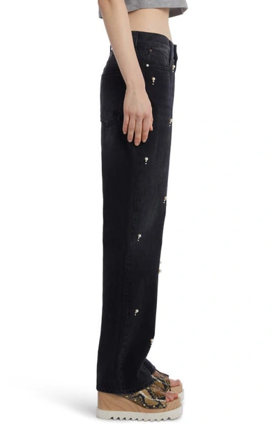 Shop Stella Mccartney Imitation Pearl Embellished Straight Leg Jeans In Black