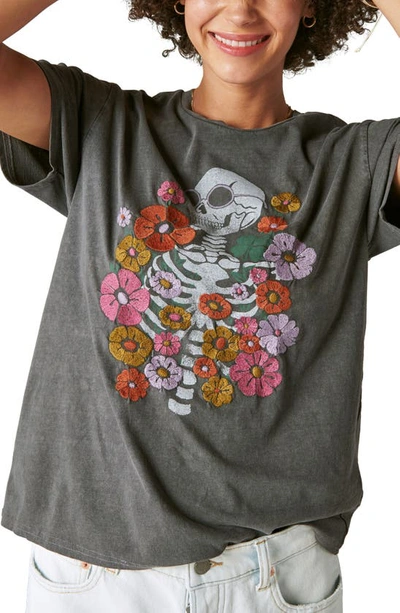 Lucky Brand Women's Cotton Embroidered Flowers Skeleton T-shirt In