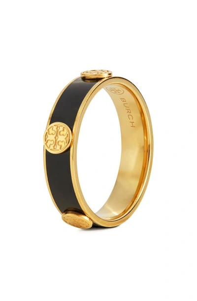 Shop Tory Burch Miller Stud Enamel Ring In Tory Gold / Black