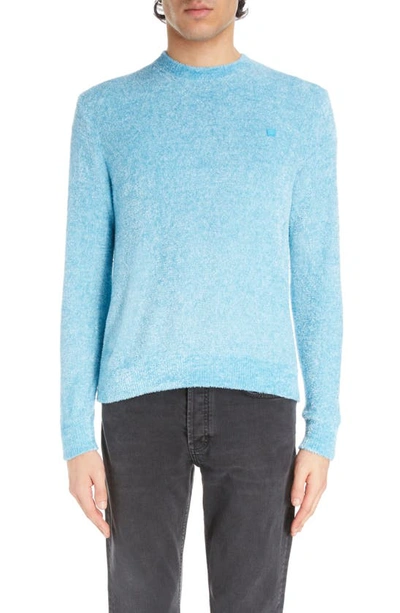 Shop Acne Studios Fuzzy Recycled Polyester Crewneck Sweater In Teal Blue
