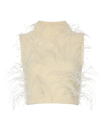 Shop Lapointe Knit Tank With Feathers In Cream