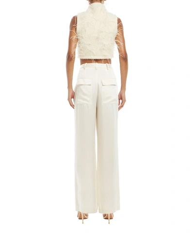 Lapointe Mock-neck Feather-trim Brushed Alpaca Crop Tank Top In Cream