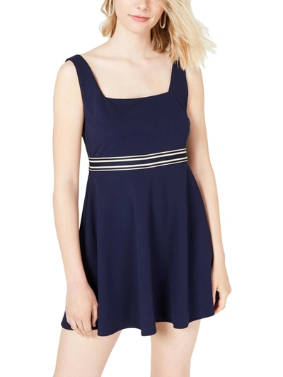 Shop Teeze Me Juniors Womens Sleeveless Striped Mini Dress In Blue