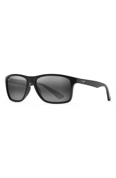 Maui Jim Onshore 58mm Polarized Rectangular Sunglasses In Gloss Black