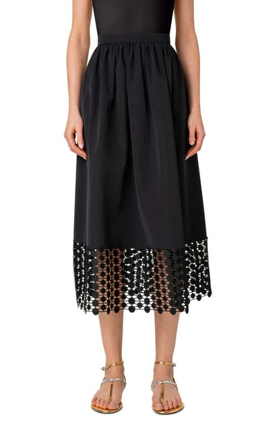 Shop Akris Punto Dot Guipure Lace Hem Taffeta Midi Skirt In 009 Black
