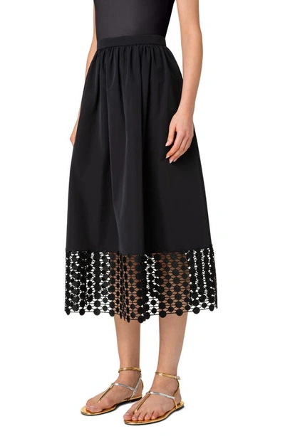 Shop Akris Punto Dot Guipure Lace Hem Taffeta Midi Skirt In 009 Black