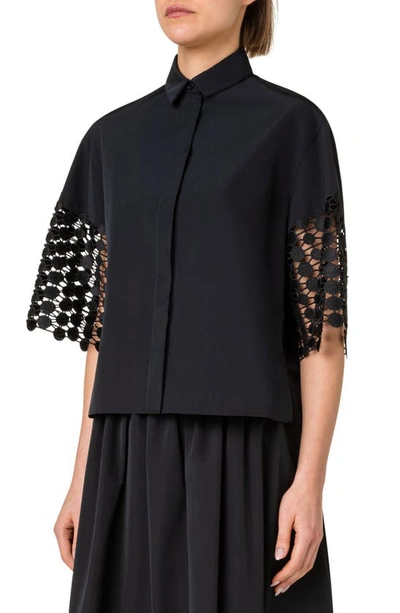 Akris Punto Kaleidoscope Mix Media Blouse In Black