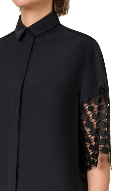Akris Punto Kaleidoscope Mix Media Blouse In Black