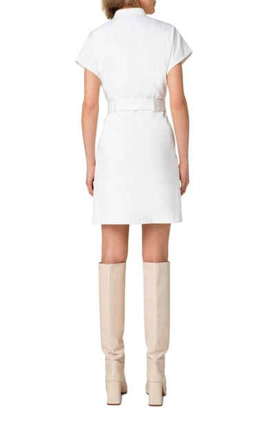 Shop Akris Punto Belted Short Sleeve Stretch Cotton Denim Dress In 012 Cream