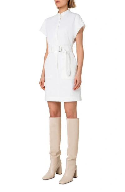 Shop Akris Punto Belted Short Sleeve Stretch Cotton Denim Dress In 012 Cream