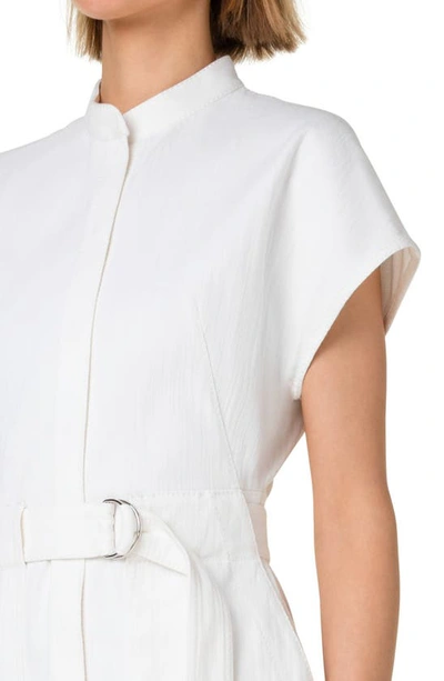 Shop Akris Punto Belted Short Sleeve Stretch Cotton Denim Dress In 012 Cream