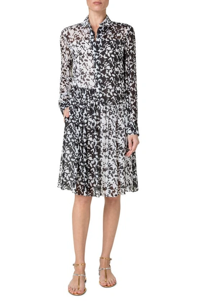 Shop Akris Punto Kaleidoscope Print Long Sleeve Georgette Shirtdress In Black-cream