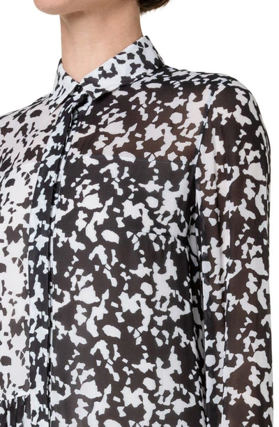 Shop Akris Punto Kaleidoscope Print Long Sleeve Georgette Shirtdress In Black-cream