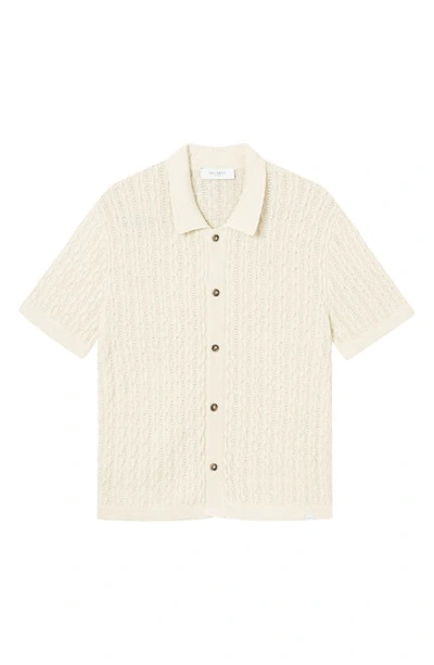 Shop Les Deux Garrett Knit Cotton Short Sleeve Button-up Shirt In Ivory