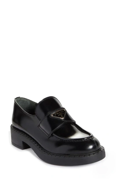 Shop Prada Triangle Logo Patent Leather Loafer In Nero