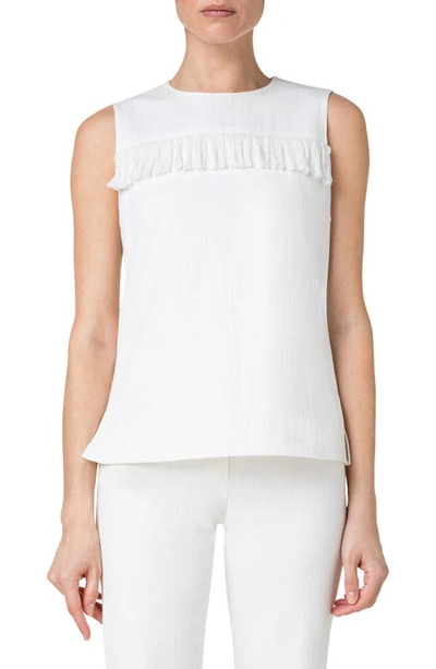 Shop Akris Punto Fringe Stretch Denim Blouse In Cream