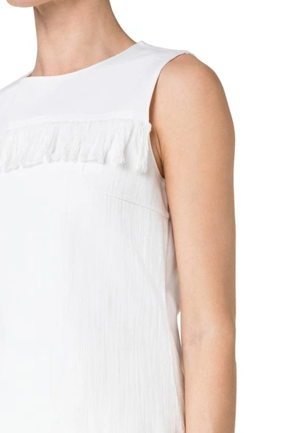 Shop Akris Punto Fringe Stretch Denim Blouse In Cream