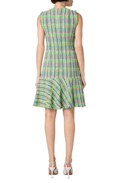 Shop Akris Punto Fringed Tweed Sleeveless Sheath Dress In Green Multi