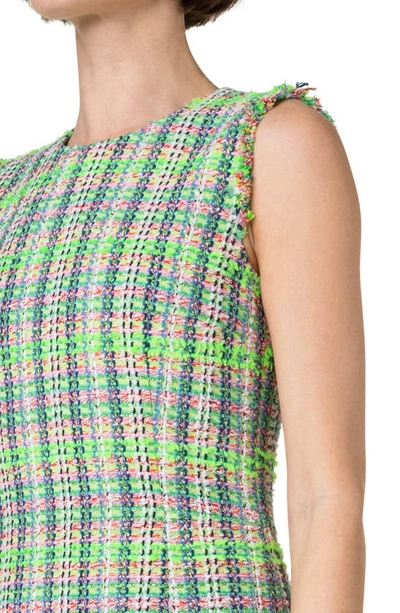 Shop Akris Punto Fringed Tweed Sleeveless Sheath Dress In Green Multi
