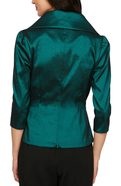 Shop Alex Evenings Brushed Satin Tie Waist Blouse In Emer Grn