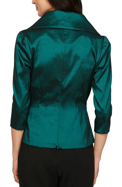 Alex Evenings Brushed Satin Tie Waist Blouse In Emer Grn