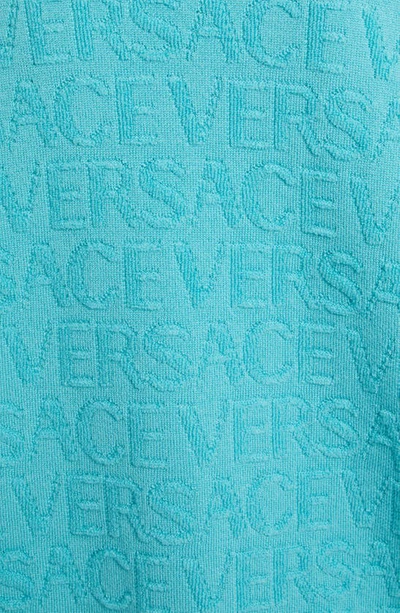 Shop Versace Oversize Logo Jacquard V-neck Virgin Wool Cardigan In 1vb60 Azur