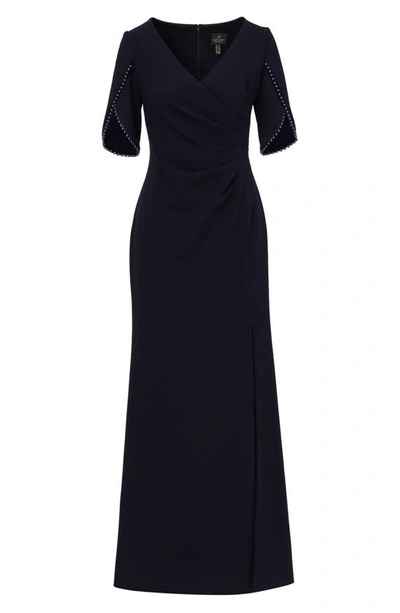 Shop Adrianna Papell Imitation Pearl Trim Crepe Gown In Midnight