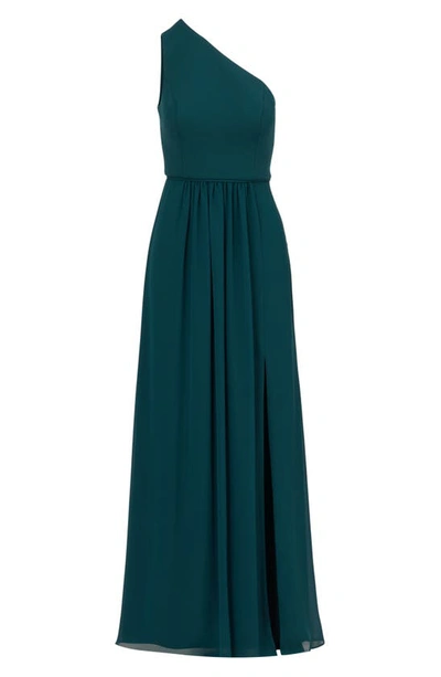 Shop Adrianna Papell One-shoulder Crepe Chiffon Gown In Hunter