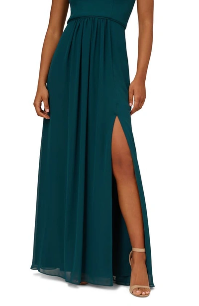 Shop Adrianna Papell One-shoulder Crepe Chiffon Gown In Hunter