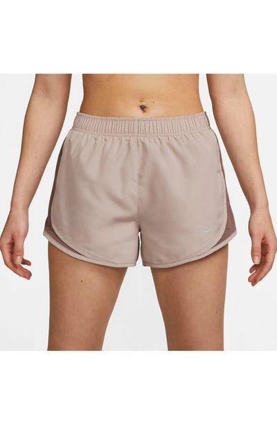 Shop Nike Dri-fit Tempo Running Shorts In Taupe/ Wolf Grey