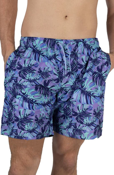 Shop Tailorbyrd Tropical Leaves Swim Trunks In Mint