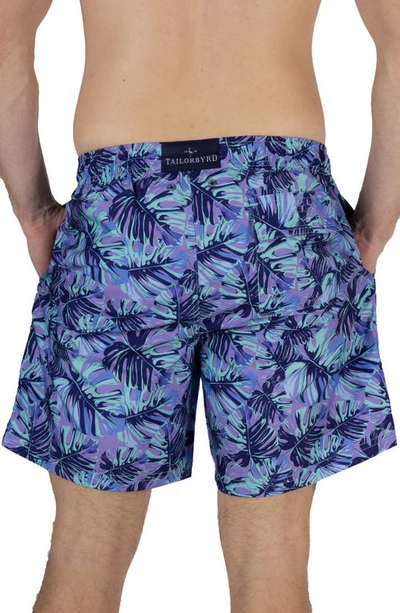 Shop Tailorbyrd Tropical Leaves Swim Trunks In Mint