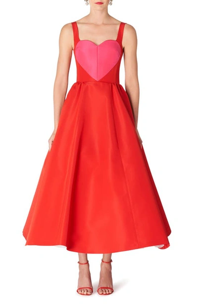 Shop Carolina Herrera Sweetheart Neck Silk Faille Dress In Poppy Multi
